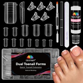 Poly Gel Nail Forms Kit For Toes and Fingers, EBANKU 240PCS Square Toes Dual Forms Nail Extension, Straight Flat Toenail Mold with 2.5oz Nail Slip Solution, Dual-Ended Brush, Nail File & 5PCS Clips