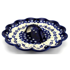 Polish Pottery Deviled Egg Platter, Round Deviled Egg Tray, Deviled Egg Carrier, Zaklady Boleslawiec, Poland, Floral Peacock Design, Capacity: 12 Eggs, Diameter: 9.5 inches