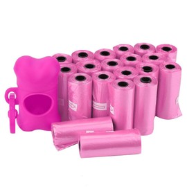 Bolsa para desechos, 20 Rollos Bolsas para desechos de Basura de plástico para Perros con Soporte para dispensador de Bolsas con Forma de Hueso(Rosado)