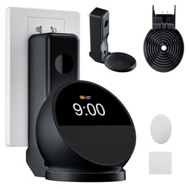 AFGHOA Wall Mount Stand for Echo Spot 2024, Outlet Hanger Stand with Built-in Cable Management, Hide Messy Wires Wall Holder, Space Saving Stand for Small Devices,No Screws and Drill Needed,Black