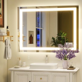 XRAMFY 30'' x 40'' LED Bathroom Mirror with Lights, Wall Mirror with Front and Backlight, 3 Colors Vanity Mirror with Lights, Anti-Fog Wall Mirror for Bathroom
