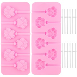AUEAR, 2 Pack Paw Silicone Lollipops Mold with Sticks 6-Capacity Chocolate Hard Candy Cat Dog Pet Print Ice Cream Making Fondant Cupcake Topper Decoration