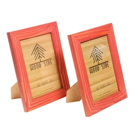 Rustic Wooden Picture Frames 6x8 - Set of 2-100% Natural Eco Solid Wood with High Definition Real Glass for Wall Hanging or Tabletop Display - Red