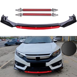 KEEPDSGN 4PCS Universal Car Front Bumper Lip Body Kit Splitter Spoiler Diffuser Protector with Adjustable 10"-13" Support Splitter Rods (Red) - Carbon Fiber,Red Tongue