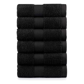 Terry Cotton Hand Towels, Black, Set of 6