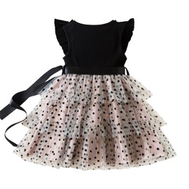 Nileafes Toddler Baby Girl Tulle Dress Casual Summer Polka Dots Tutu Girls Playwear Dresses Size100 (2-3 Years,088 Black-N)