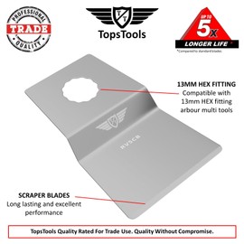 3 x TopsTools Stainless Steel RVSCB_3 13mm HEX Fitting Rigid Scraper Blades Compatible with Draper MT250A 23038, MT250 31328, Wickes 235510, Renovator Multitool Multi Tool Accessories