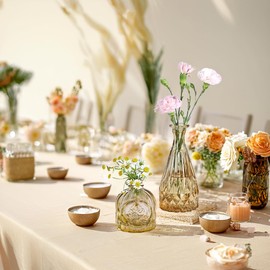 UPBUD Amber Glass Bud Vases Set of 12, Gold Mini Flower Vase for Centerpieces, Small Vases in Bulk for Wedding Decorations, Vintage Vase for Table, Recepetion, Home Décor