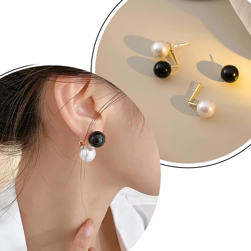 Black and White Earrings for Women, Vintage Hypoallergenic Front Back