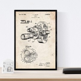 Nacnic Photography Patent Posters Set of 4. Vintage Style Wall Decoration Illustration of Camera and Ancient Inventions. Various Geometric Fish Pictures with Frames. Size A4.