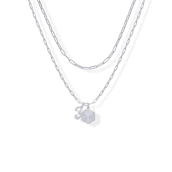 PAVOI Rhodium Plated Initial Letter Pendant Layered Necklace for Women