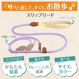 Wagoo Slip Lead, Easy to Wear, Training, Casual, Small, Medium, Large Dogs, Leather Handle, Nylon Rope (Pink, Thickness: 0.3 inches (0.8 cm)/S)