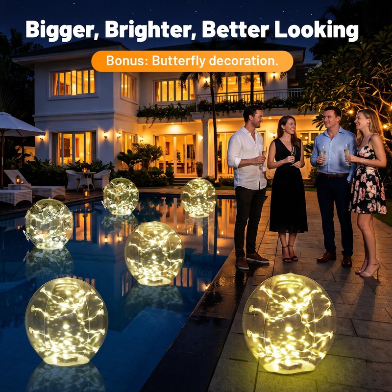 2 Pack Floating Pool Lights Solar Powered 14 inch Pool
