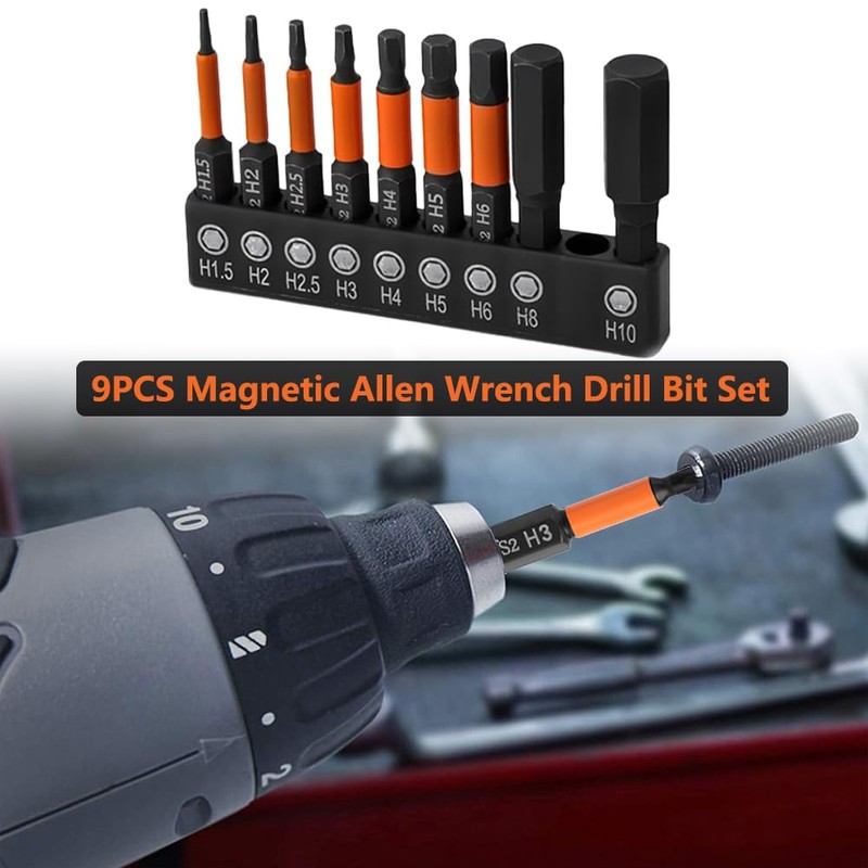 Saipor 9Pcs Hex Head Allen Wrench Drill Bit Set with