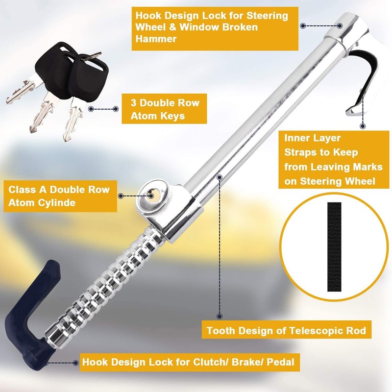 Vechkom Steering Wheel Brake Pedal Lock Anti Theft Clutch Lock