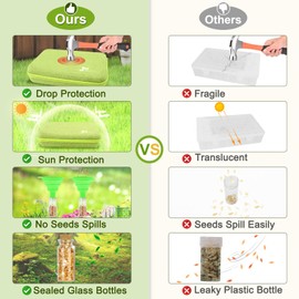 【80 Slots】 Seed Storage Organizer, Sturdy Organizer Box with Dual Zipper Bag and 84Pcs Label Stickers, Glass Seed Storage Container for Flower Vegetable Plants Garden Seeds Saving, Green