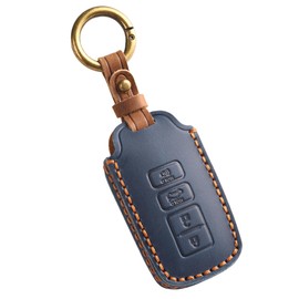 Hontumax Leather 4-Button Key Fob Cover for Toyota 4Runner Tacoma Sequoia Tundra RAV4 Avalon Camry Highlander Corolla Prius Smart Key Holder Protector Case Accessories (Blue)