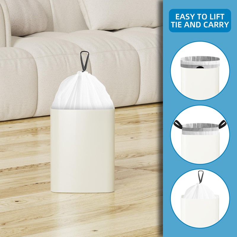 120 Counts 1.6 Gallon Mini Drawstring Trash Bags, Small Garbage