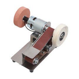 7 Gears Speed Mini Belt Sander 150W Electric Bench Grinder Sanding Machine with Abrasive Belts, Sanding Disc and Cloth Wheel, Power Belt Sander for Metal Wood DIY Handcraft