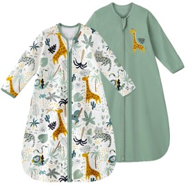 Yoofoss Baby Sleep Sack 6-12 Months Long Sleeve Wearable Blanket Baby 100% Organic Cotton 2-Way Zipper 0.5 Tog Infants Sleeping Sack, Lightweight(Medium)