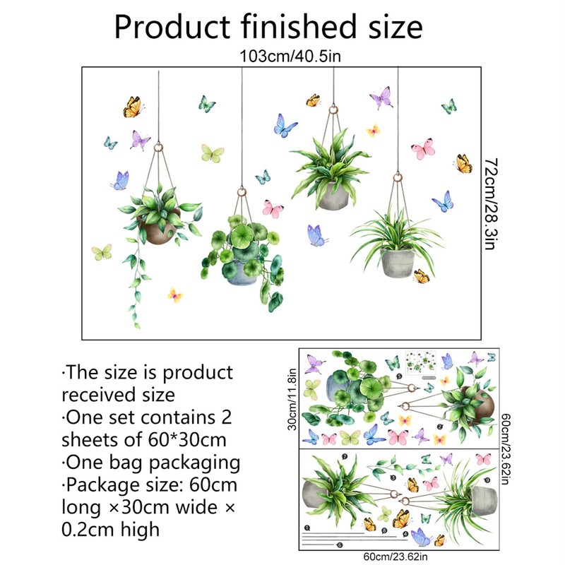 WOHAHA Wall Sticker, Stylish, Plant, Wall Hanging Potted Plant, Butterfly,
