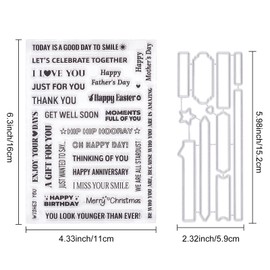 ORIGACH Sentiments Words Clear Stamps and Die Sets for DIY Scrapbooking Album Decorative Card Making