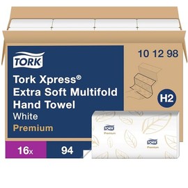Tork Tork Extra Soft Multifold Hand Towel White with Blue Leaf Print, Premium Quality, 4-Panel, 94 Towels per Pack, 16 Packs, Fits H2 Dispensers