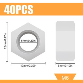 Pack of 40 Plastic Nuts M6 Nut Plastic Screws Nylon Hex Nut Plastic Nut Hexagonal Nut White for Threaded Rods Threaded Bolts Screws Washers