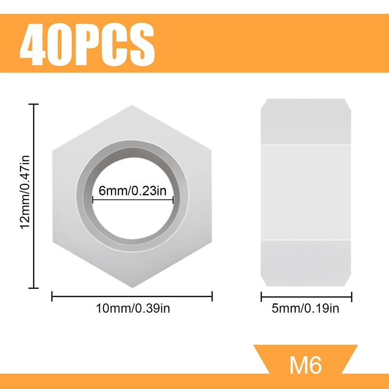Pack of 40 Plastic Nuts M6 Nut Plastic Screws Nylon