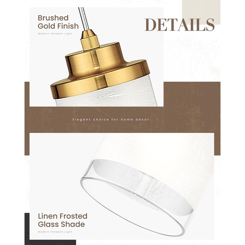 TENGXIN Pendant Lights,3-Light Brushed Gold Pendant Light for Kitchen Island,Hanging