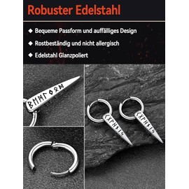 FaithHeart Hoop Earrings for Men Punk Piercing Hoop Stud Earrings with Viking Rune Symbol, Viking Earring with Gift Box for Christmas Birthday