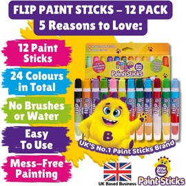 Little Brian Flip Paint Sticks For Kids - 12 Pack with 24 Assorted Colours, Twin Tips, Double-Ended - Mess-Free, Easy Clean Up, Fast Drying Action, Vibrant Colours, Multi-Surface, Twist & Paint
