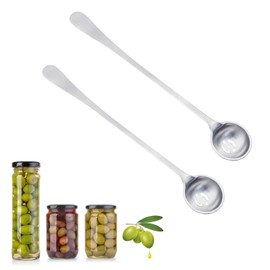2 Pcs Olive Spoons with Holes, Stainless Steel Olive Spoon for The Jar, Long Handle Pickle Spoons with Drain Hole