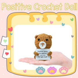 Zelaxeyi Mini Bear Emotional Support Crochet Doll Fun Gift for Best Friends, Positive Bear Crochet Inspiring Mental Health Gift for Family and Friends