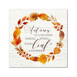 Autumn Is A Second Spring Wood Sign Retro Fall Maple Leaves Wreath Wall Plaque Harvest Thanksgiving Wall Decor Hanging Plaque Sign For Home Office Kitchen Bathroom Bedroom Housewarming Gift 14x14in