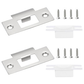 2 Sets Door Strike Plate Stainless Steel Door Latch Plate 70mm x 40.3mm Mortice Lock Plates with Dust Box and Matching Screw for Internal Door Repairing Fixing