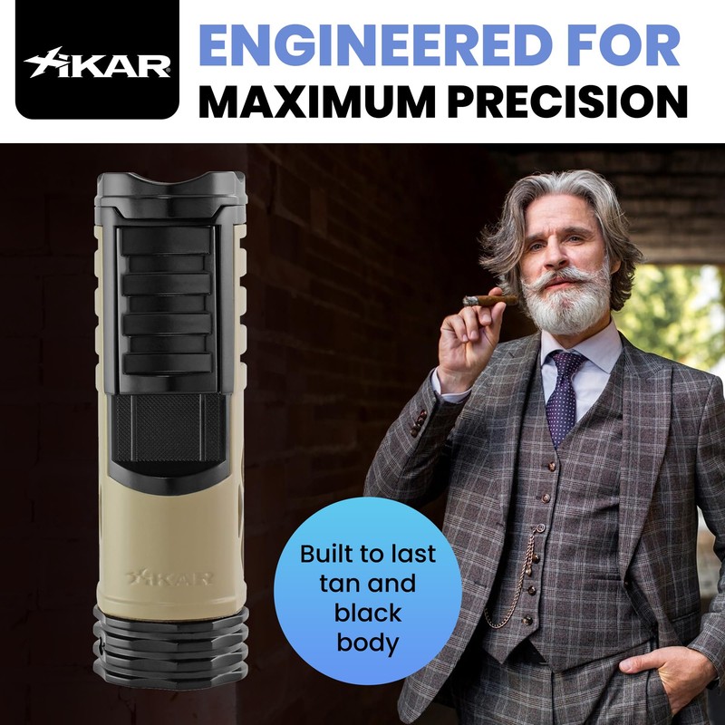 XIKAR Tactical Single-Jet Lighter, Tan and Black - Powerful Flame,