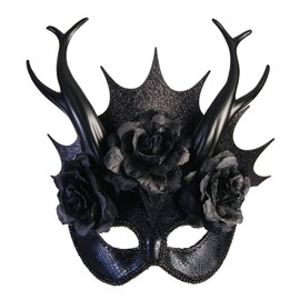 shoperama Gothic Half Mask with Crown Antlers Roses Fantasy Dark Queen Costume Accessory