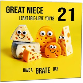21st Great Niece Birthday Card - Cheese Pun Funny Great Nieces Birthday Card for 21 Year old twenty one, twenty first