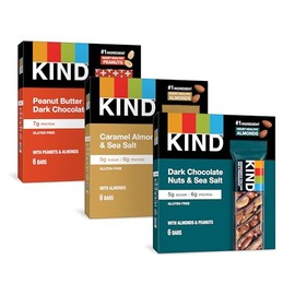KIND Nut Bars Favorites Variety Count, Dark Chocolate Nuts and Sea Salt, Peanut Butter Dark Chocolate, Caramel Almond and Sea Salt, Gluten Free Snacks, 1.4 Ounce, 18 Count