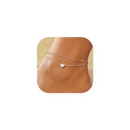 Silvora 925 Sterling Silver Anklets for Women Heart Anklet with Beaded Heart Initial Anklets for Women