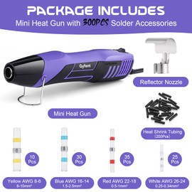 Gyfent Heat Gun with 100Pcs Solder Seal Wire Connectors & 200Pcs Heat Shrink Tubing, 662°F/752°F(350°C/400°C) 350W 2-Temp Mini Heat Gun with 5Ft Power Cord for Crafting Shrink Tubing Embossing DIY