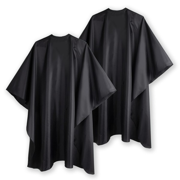 DELKINZ Barber Cape Large Size with Adjustable Snap Closure waterproof Hair Cutting Salon Cape for men, women and kids (Black - Pack of 2)