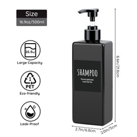 Segbeauty Shampoo Dispenser, Pack of 6 Soap Dispensers, 500 ml, Shampoo Bottles for Filling, Plastic Soap Dispenser, Kitchen Soap Dispenser with Waterproof Labels, Pump Bottle Refillable (Black +