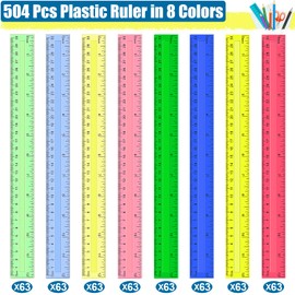 504 Pcs Rulers Bulk, 12 Inch Plastic Assorted Color Clear Rulers with Inches Centimeters Millimeter. Measuring Drawing Tool for Kids, Ideal Back to School Classroom Office Home Supplies