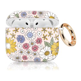 Cute Case Cover Compatible with AirPod 4th Generation 2024, Shockproof for Women & Girls with Golden Round Buckle – Protective, Anti-Drop Design(Cute Boho Flower)