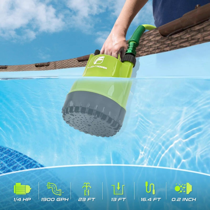 FLUENTPOWER 1/4HP Utility Pump 1900GPH Submersible Sump Pump With Manual
