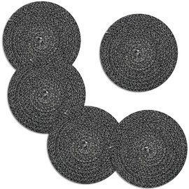 Trivets for Hot Dishes, Large Trivet for Hot Pots and Pans 8 inches, Hot Pads for Kitchen Table, Coasters Cotton Mat to Protect Counter, Cooking Potholder (Deep Grey 5 Pcs)