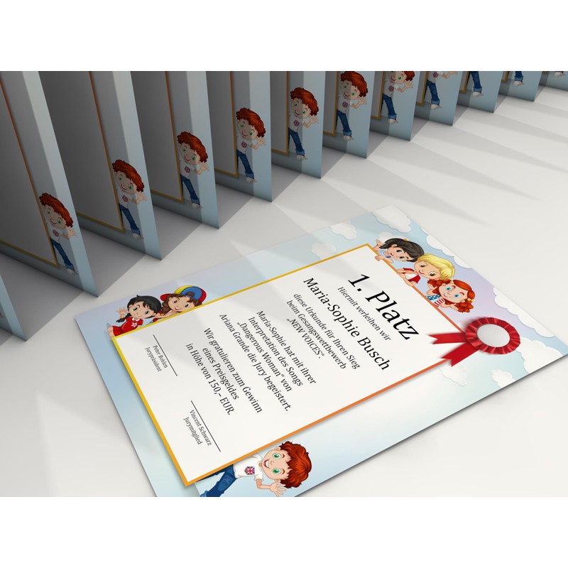 Children's Certificate Paper, 50 Sheets, Modern, for Certificates, DIN A4