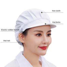 Newaner Chef Waiter Mesh/Cotton Cap Restaurant Kitchen Workshop Hair Net Cooling Reusable Bouffant Adjustable Food Service Hair Hat Protection Snoods (Pack of 3), White